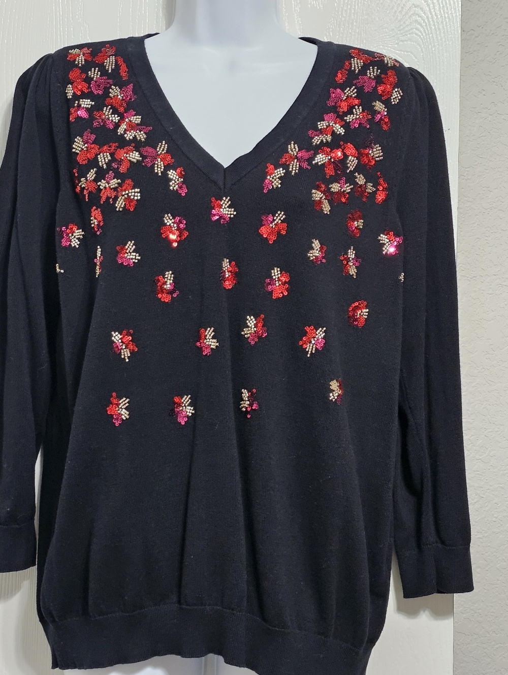 Charter Club Sequin-Embellished Sweater Black Size XL